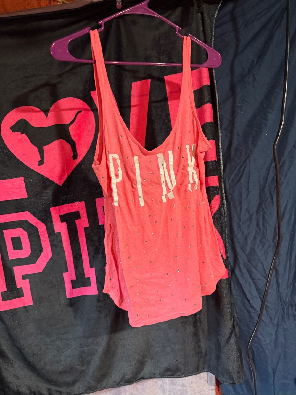 Victoria's Secret PINK Rhinestone Logo Tank Top Size S/P